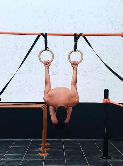 Tucked back lever to inverted hang on rings