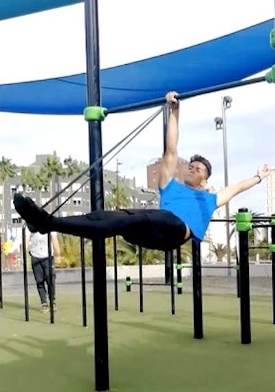 One arm front lever with elastic band